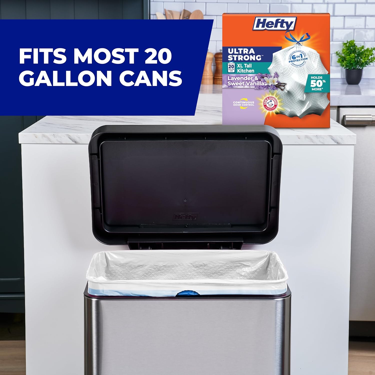 Hefty Ultra Strong 20 Gallon Trash Bags, Clean Burst Scent, 6-in-1 Leak Protection Drawstring Bags for Uninterrupted Focus Routines