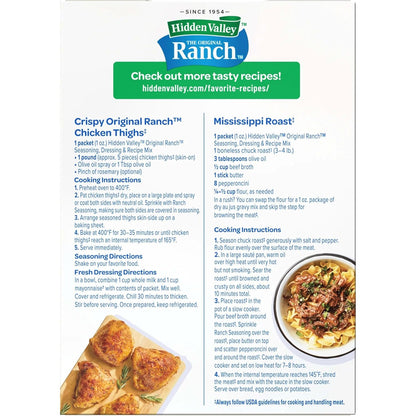Hidden Valley Original Ranch Dressing & Dip Mix – Gluten-Free Family Favorite for Lunchboxes, Snack Time, and Weeknight Plates
