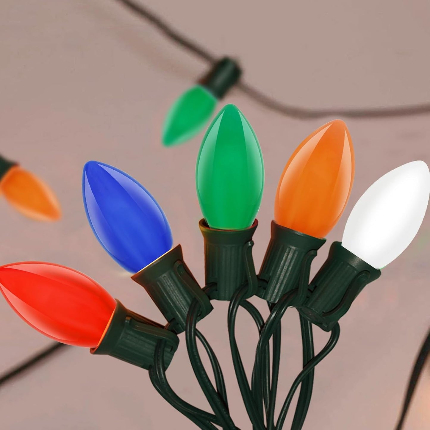 Holiday Brilliance Plastic C9 Bulb Strand – Break Resistant, Low Heat LED Lights for Sleep Safe Nighttime Ambiance