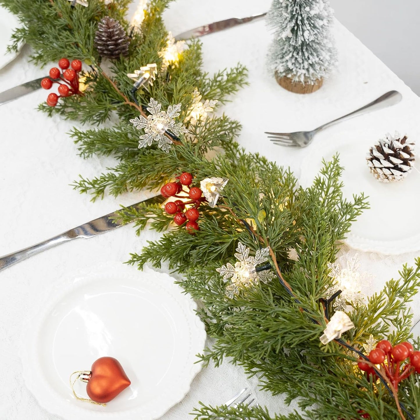 HolyNook Studio Faux Greenery Garland – Intentional Holiday Styling with Simple Warm White Twinkle