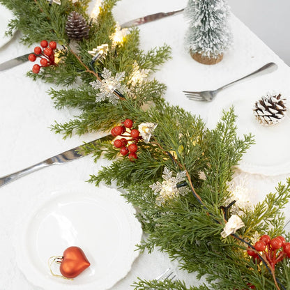 HolyNook Studio Faux Greenery Garland – Intentional Holiday Styling with Simple Warm White Twinkle