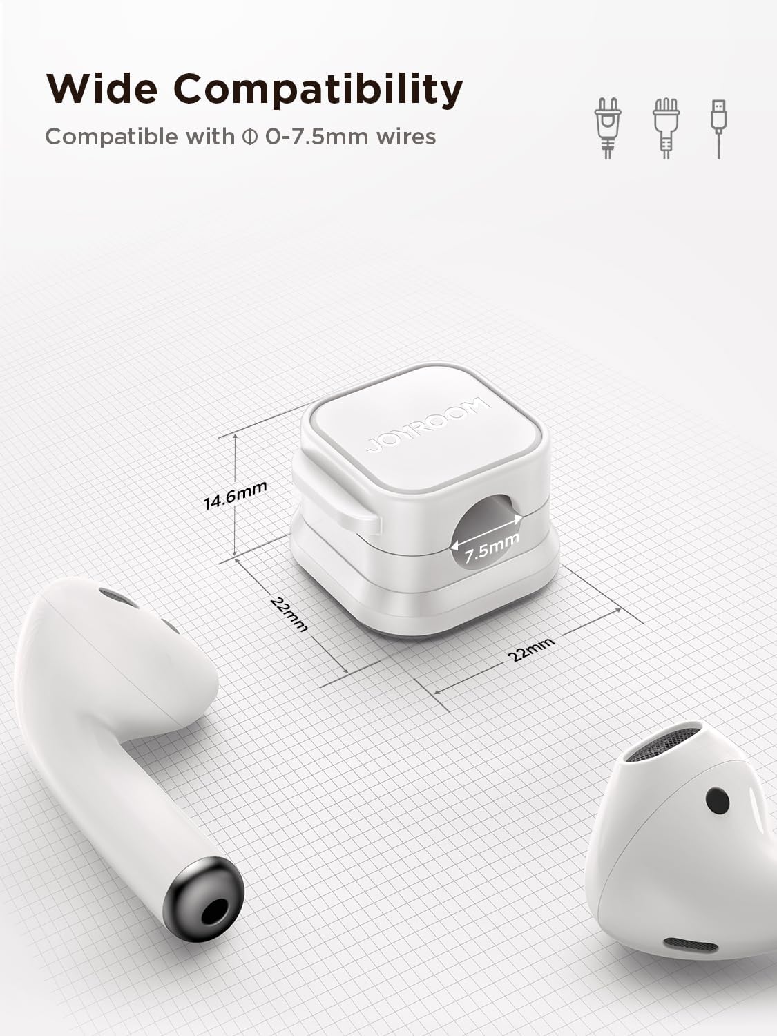 JOYROOM Adhesive Cord Holder for Secure Cable Routing, Magnetic Lock Prevents Loose Wires