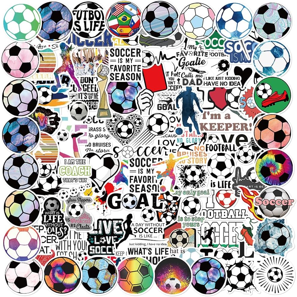 KickOff Kings Soccer Sticker Variety Pack, Holiday Stocking Stuffer for Soccer Fans, Reusable Vinyl Decals for Laptops and Helmets