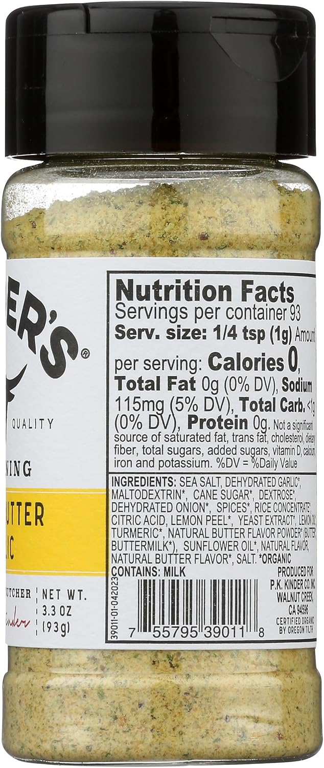 KINDERS Organic Lemon Butter Garlic Seasoning – Patio Cooking Spice for Smoked Chicken, Fish, and Vegetables, 3.3 oz