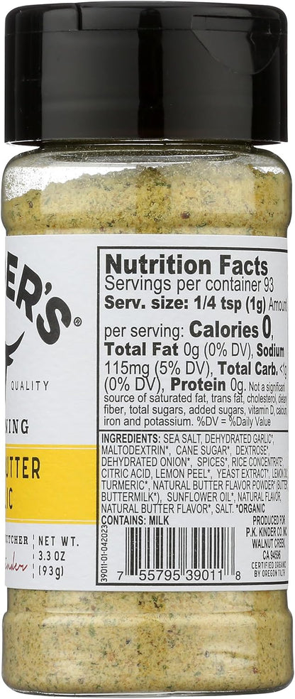 KINDERS Organic Lemon Butter Garlic Seasoning – Patio Cooking Spice for Smoked Chicken, Fish, and Vegetables, 3.3 oz
