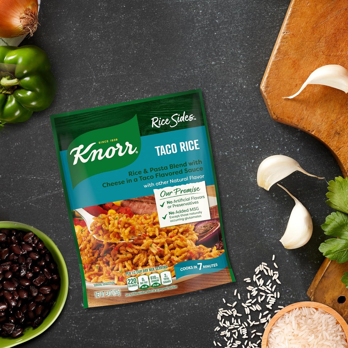 Knorr Rice Sides Taco Rice Real-Cheese Taco Base for Wholesome One-Bowl Dinners, 5.4 oz