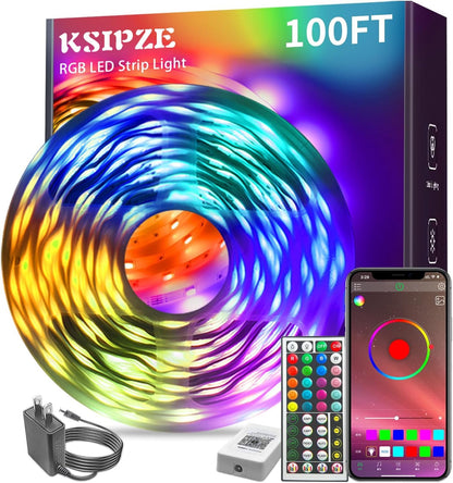 KSIPZE 100ft LED Strip Lights Valentine's Day Gift for Couples, Romantic RGB Mood Lighting with Music Sync for Bedroom