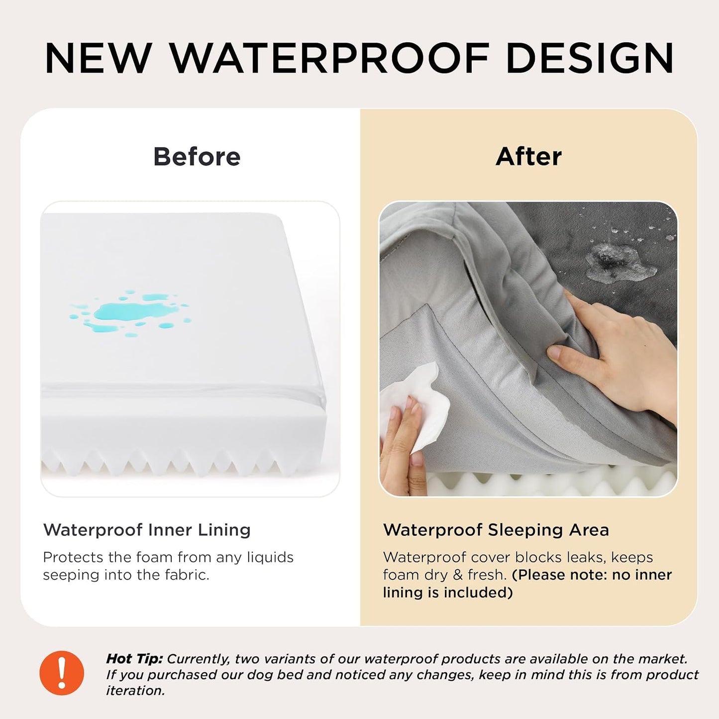 laminated waterproof inner lining under a removable, machine-washable flannel cover