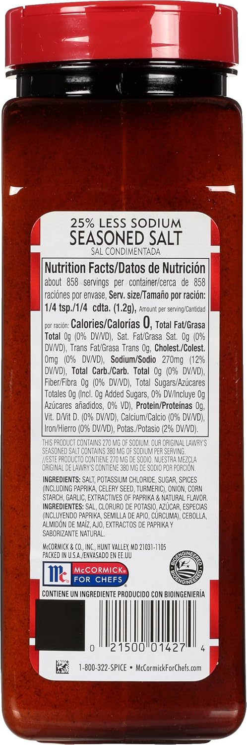 Lawry's 25% Less Sodium Seasoned Salt – Portable Seasoning for Camping Trips, Campfire Grills and Picnics