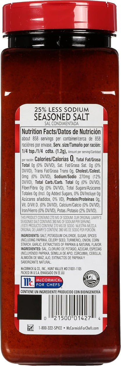 Lawry's 25% Less Sodium Seasoned Salt – Portable Seasoning for Camping Trips, Campfire Grills and Picnics