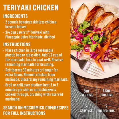 Lawry's Teriyaki With Pineapple Juice Marinade – Thoughtful Pantry Upgrade Gift for the Foodie in Your Life, 12 fl oz