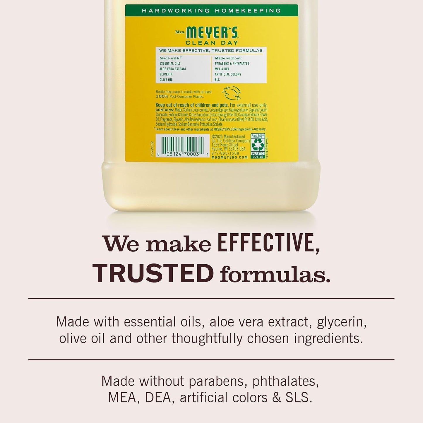 leaping bunny certified cruelty-free and made without parabens, phthalates, mea, dea, artificial colors, and sls