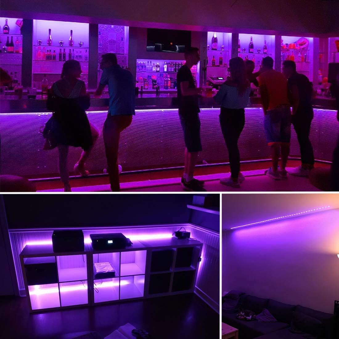 Led Black Light Strip Kit – Safe UV Glow Lighting for Kids Playroom, 12V Low-Voltage Wall and Floor Mount Strip