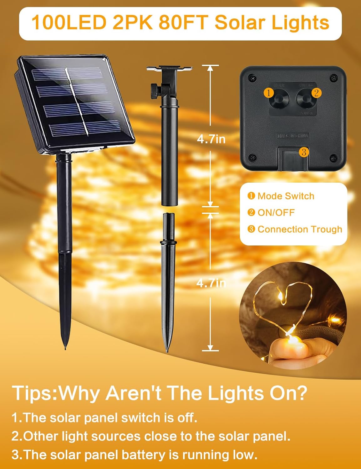LuminaGlow Solar Twinkle Lights – Living Room Atmosphere Lighting, Flexible Copper Wire Design
