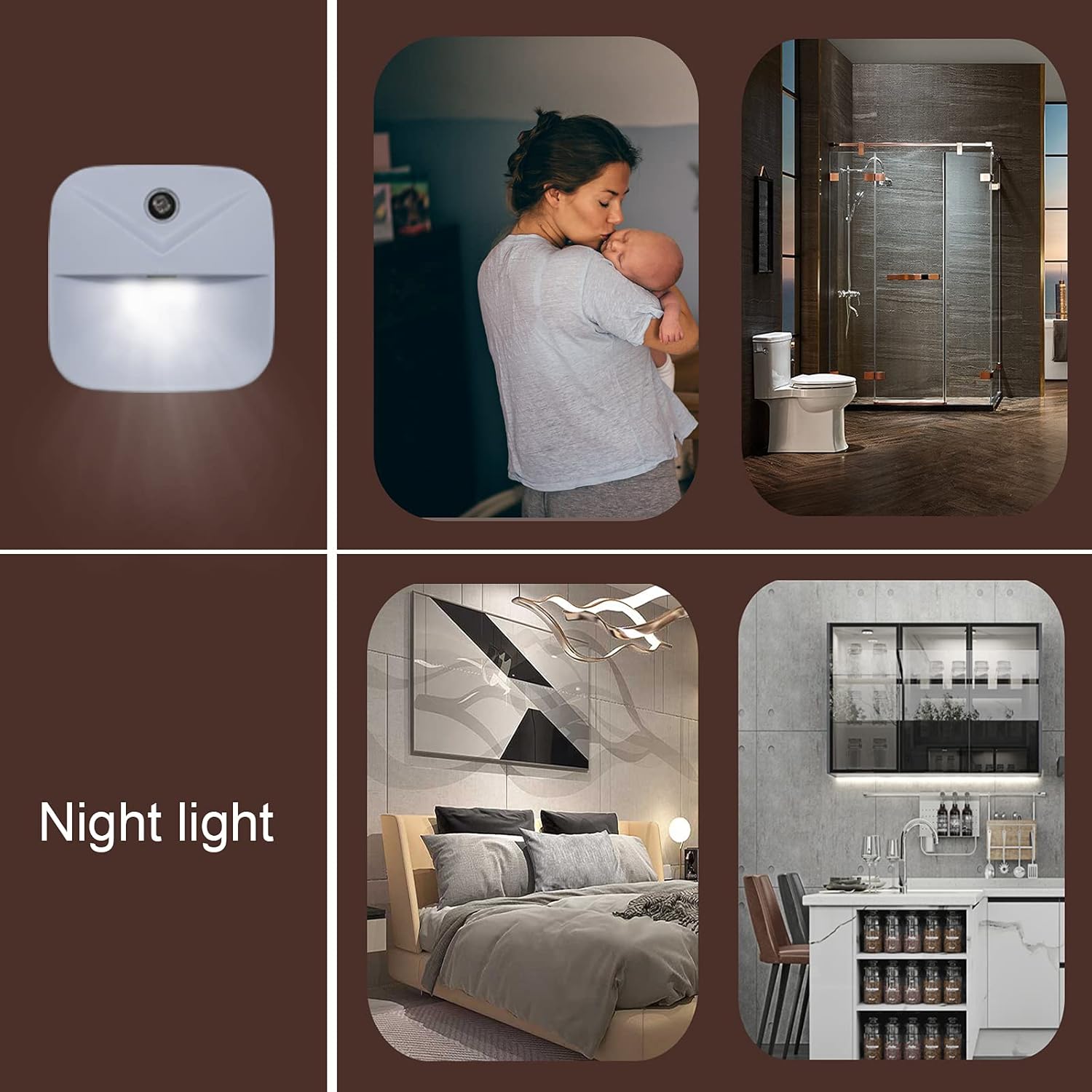 LuminAura LED Nightlight Set of 6, Modern Aesthetic Plug-in Wall Light in White and Warm White for Stylish Home Decor