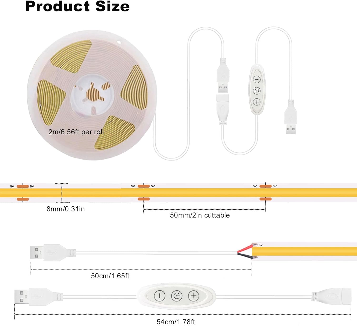 LuminGlow 5V COB LED Strip – Cuttable Mood Lighting for TV Wall, Display Cabinet, and Wardrobe