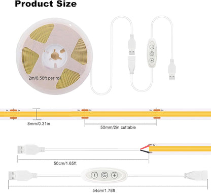 LuminGlow 5V COB LED Strip – Cuttable Mood Lighting for TV Wall, Display Cabinet, and Wardrobe