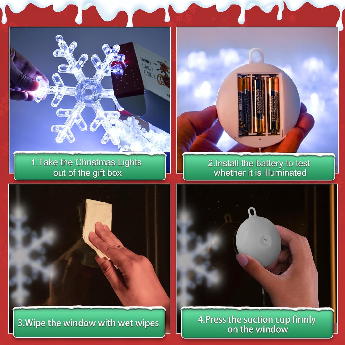 LuminGlow Battery LED Snowflake Lights – Weather-Friendly Christmas Accent for Porch Windows & Cafe Frontage