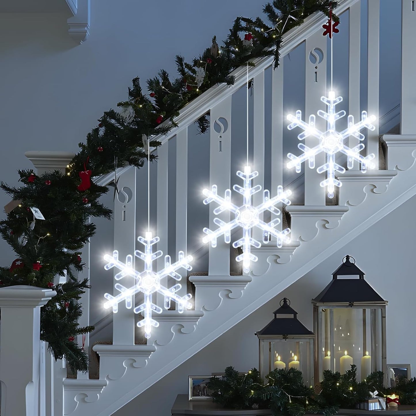 LuminGlow Battery LED Snowflake Lights – Weather-Friendly Christmas Accent for Porch Windows & Cafe Frontage
