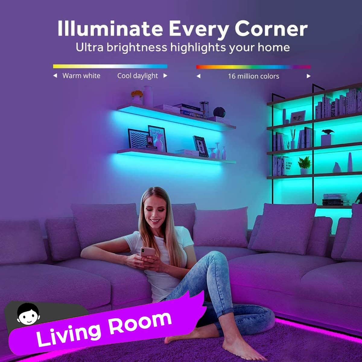 LuminGlow Cordless LED Strip Lights – Ambient Under-Cabinet Lighting for Kitchen and Living Room Atmosphere
