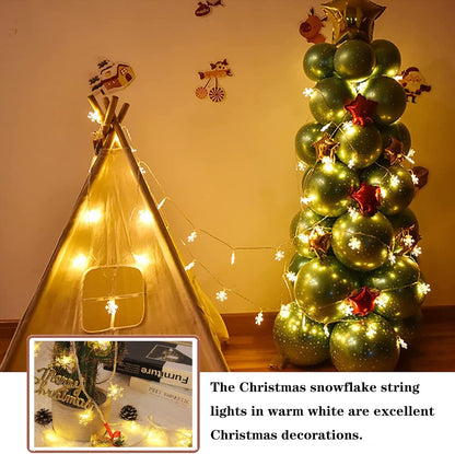 LuminGlow LED Snowflake Fairy Lights – Portable Camping and Picnic Lighting, IP44 Battery String for Outdoors
