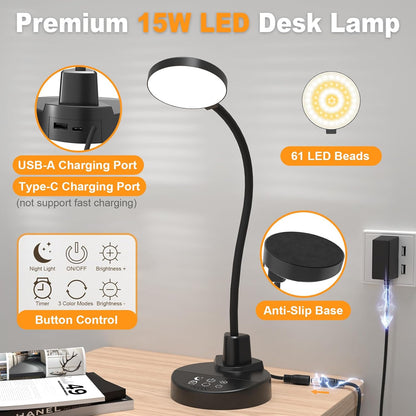 LUMINOAK WarmGlow Table Lamp – Valentine's Day Gift for Women, Bedside Reading Light with Night Mode and USB Ports