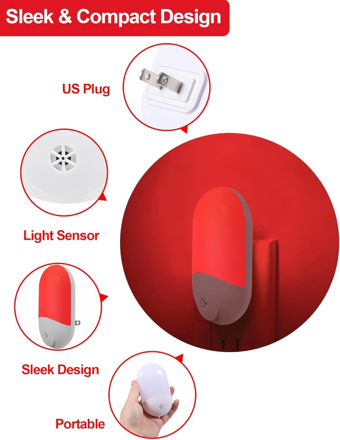 LumiRed Sleep Therapy Night Light 670nm Zero Blue Light, Wellness Retreat Bedroom and Home Spa Plug-in