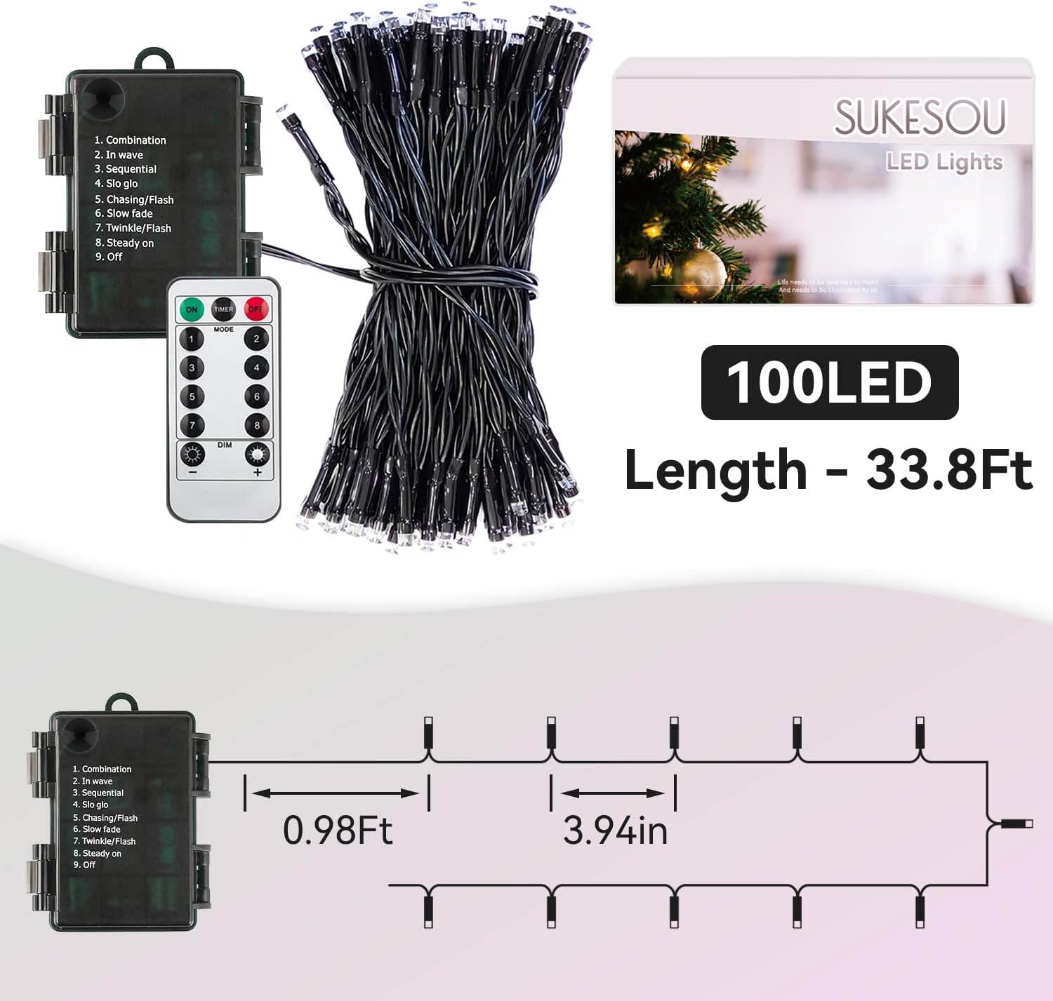 LUMIRESCO Battery Fairy Lights 33Ft 100 LEDs – Romantic Valentine's Day Gift for Her, Warm White Twinkle Lights with Timer for Indoor and Outdoor Ambiance