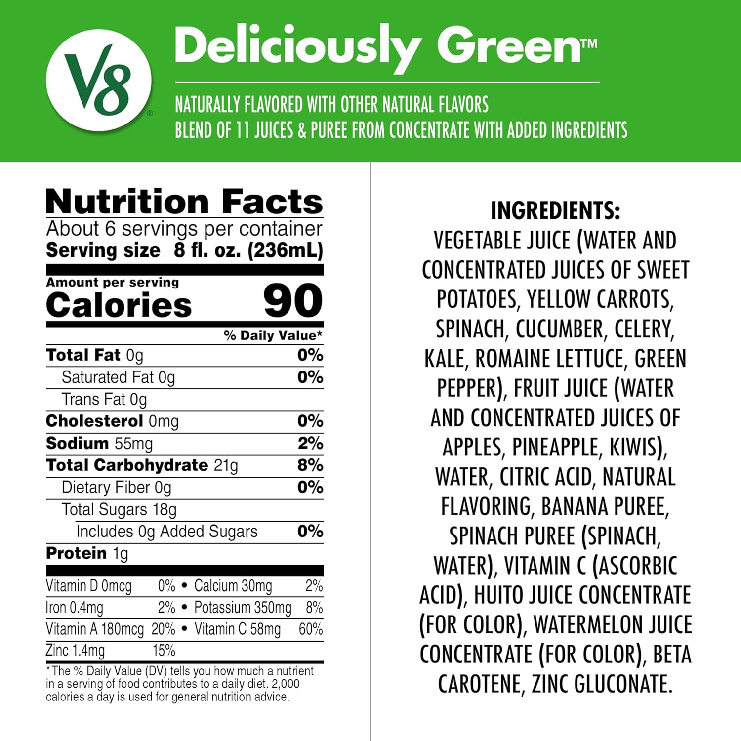 made from the juices of 3 pounds of fruits and vegetables per 46 fl oz bottle