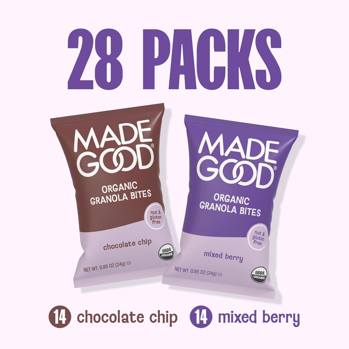 MadeGood Mini Granola Snack Pouches – Gluten Free Commute and Gym Bag Snacks for Busy Schedules