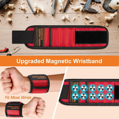 Magnetic Wristband with Pockets – Job Site Productivity Band for Carpenters, Mechanics & Electricians