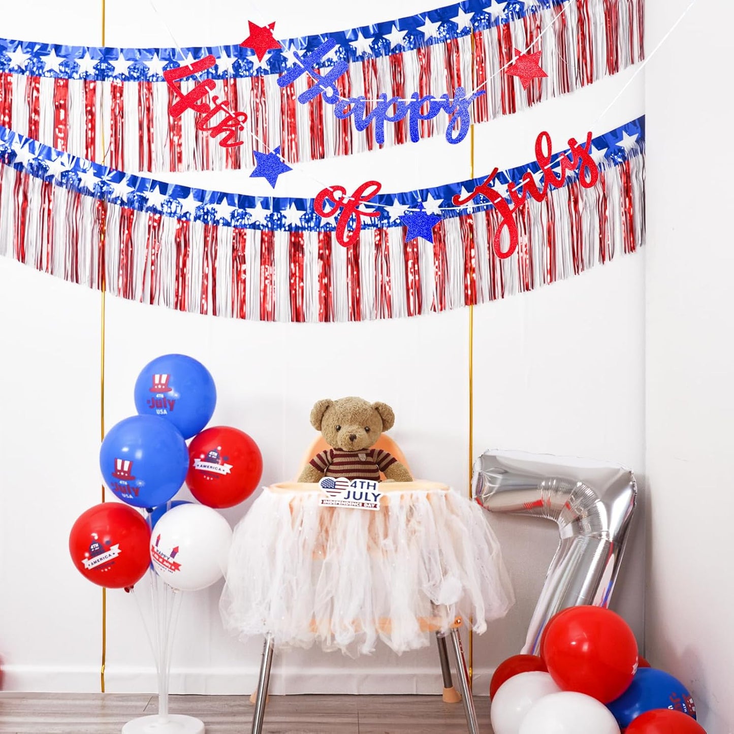 Mega-L 4th of July Tinsel Streamers 40 Feet – Shimmering Star Pattern for Bedroom & Dining Decor
