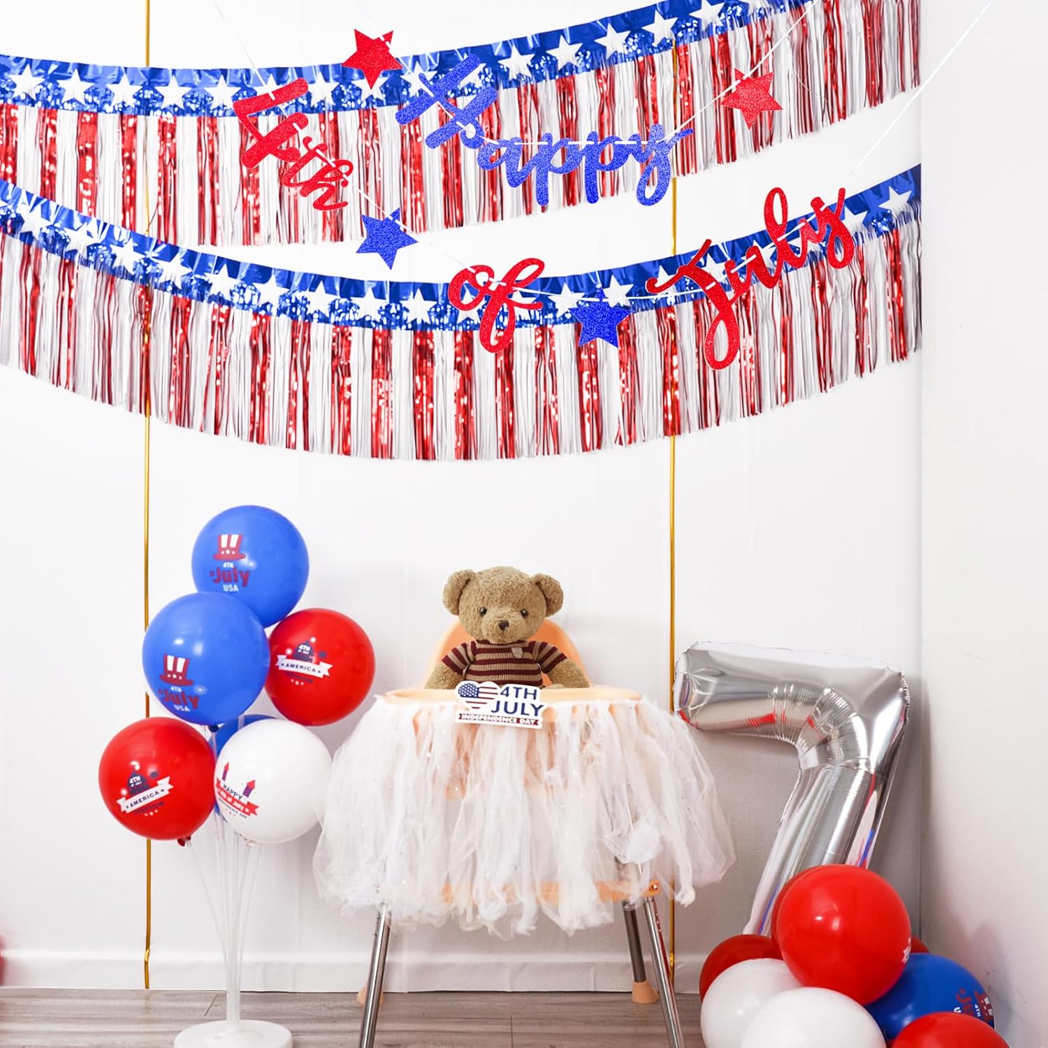 Mega-L 4th of July Tinsel Streamers 40 Feet – Shimmering Star Pattern for Bedroom & Dining Decor
