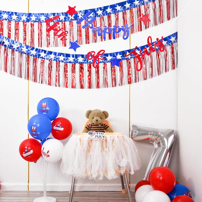 Mega-L 4th of July Tinsel Streamers 40 Feet – Shimmering Star Pattern for Bedroom & Dining Decor