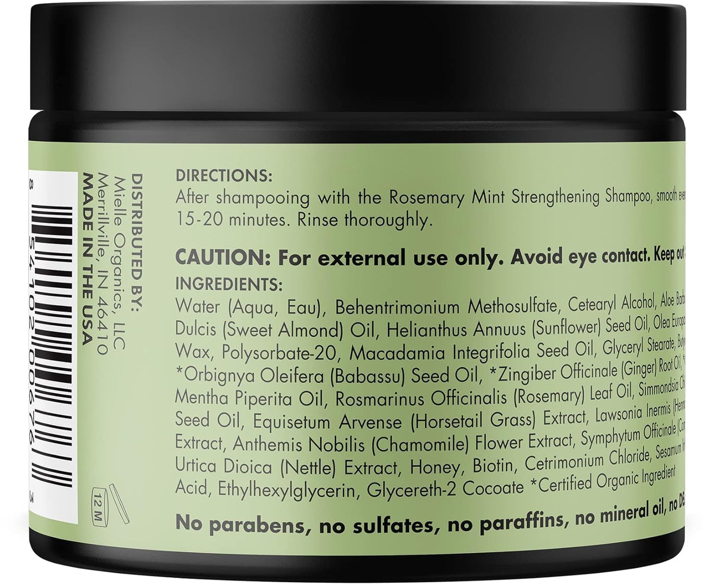 Mielle Organics Rosemary Mint Hair Masque – Salon-Quality Deep Conditioning Treatment Crafted with Organic Coconut Oil and Honey, 12 Ounce