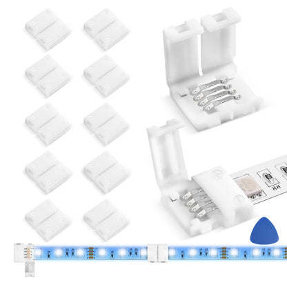 MISSOURI Solderless LED Strip Extension Connectors 10-Pack – Quick 4-Pin L-Corners for Studio, Craft Room, and Study RGB Ambient Lighting