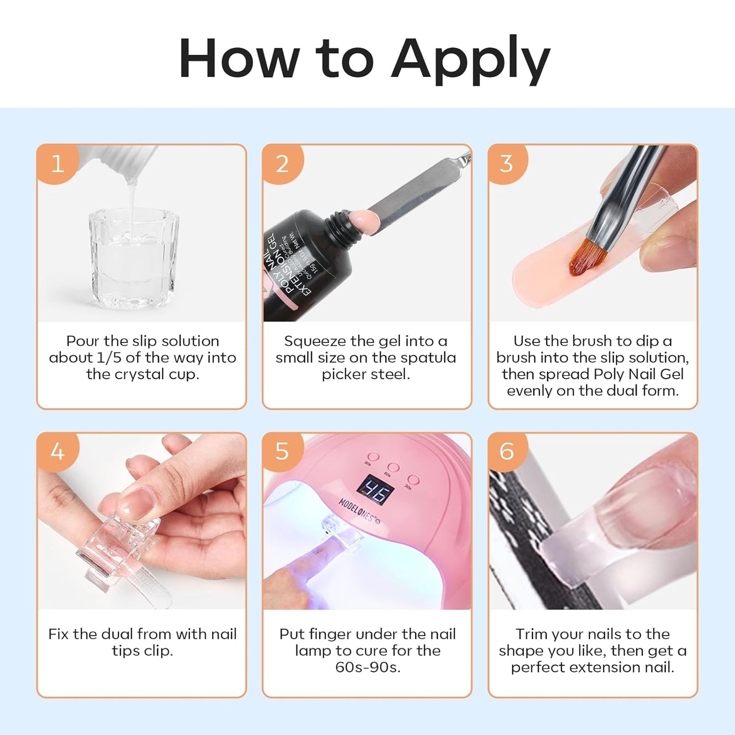Modelones Poly Gel Slip Solution & Dual-Ended Brush – Beginner Nail Extension Kit for First-Time DIY Manicures at Home