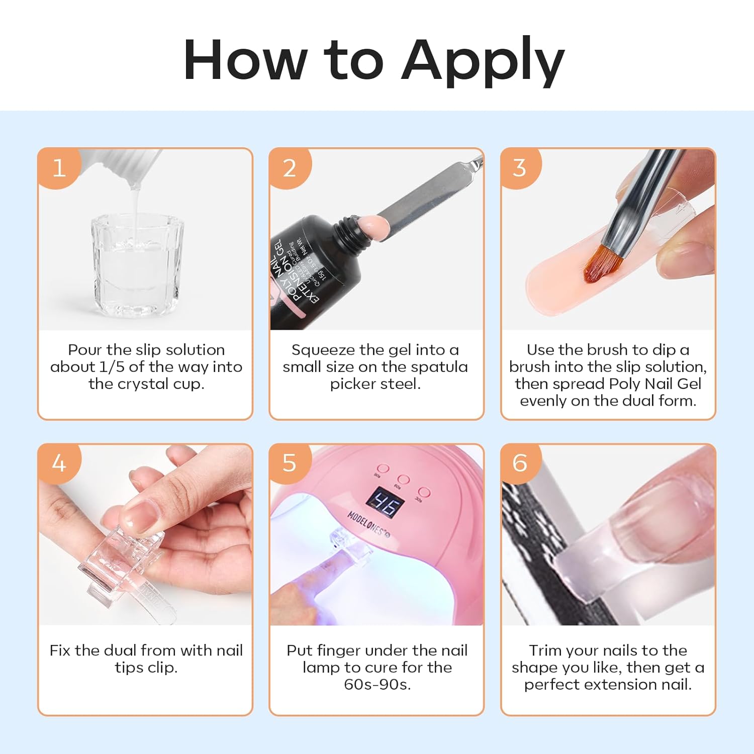 Modelones Poly Gel Slip Solution & Dual-Ended Brush – Beginner Nail Extension Kit for First-Time DIY Manicures at Home