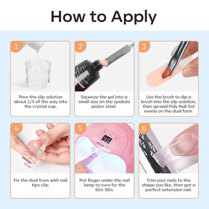 Modelones Poly Gel Slip Solution & Dual-Ended Brush – Beginner Nail Extension Kit for First-Time DIY Manicures at Home