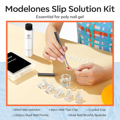 Modelones Poly Gel Slip Solution & Dual-Ended Brush – Beginner Nail Extension Kit for First-Time DIY Manicures at Home