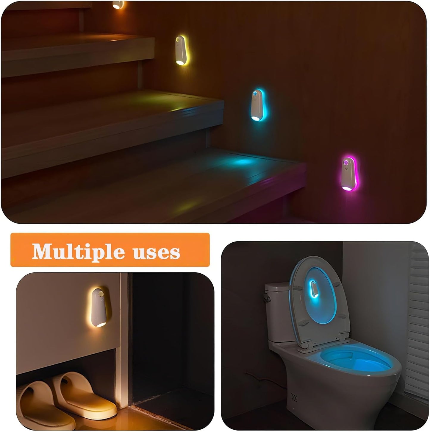 Motion Activated Toilet Bowl Light – Ambient Bathroom Decor Light, 8 Colors USB-C Rechargeable