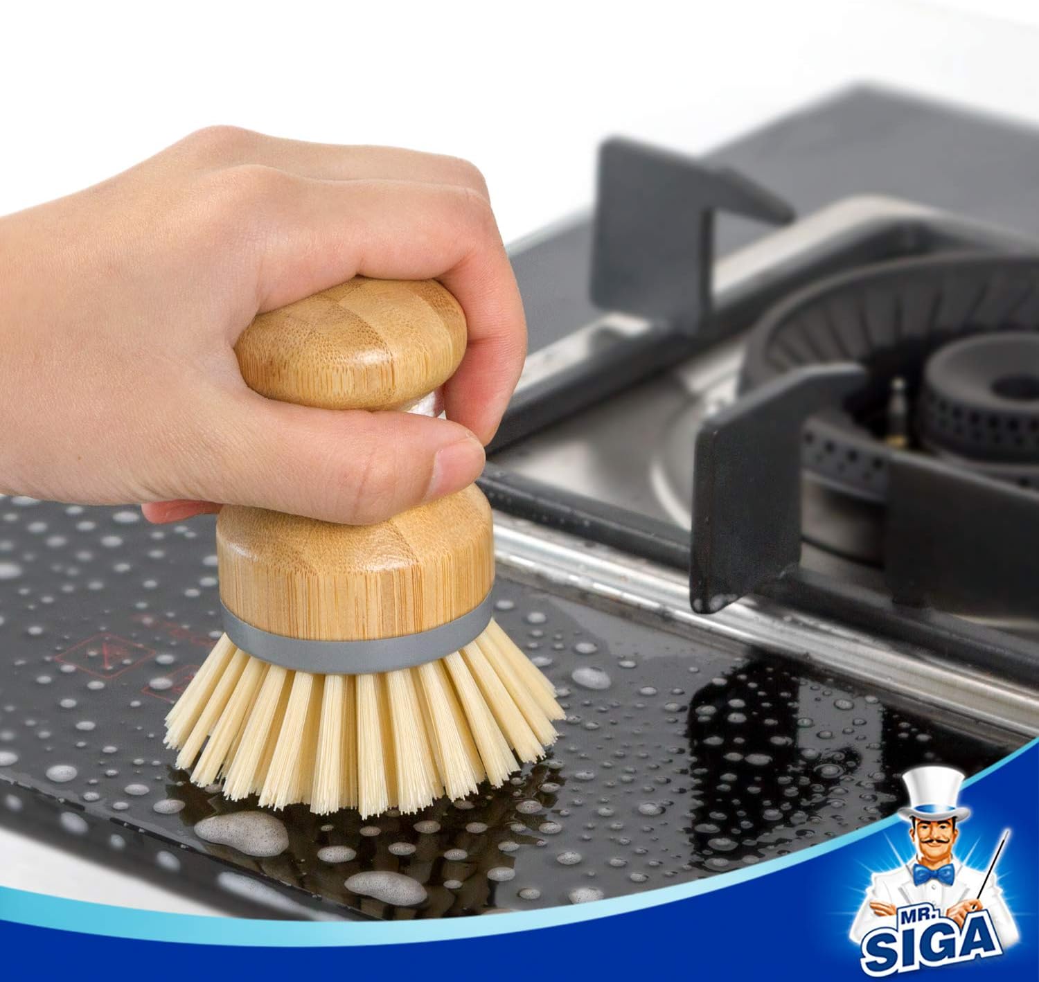 MR.SIGA Bamboo Palm Brush – Eco-Friendly Gift for Mom, Practical Kitchen Cleaning Set
