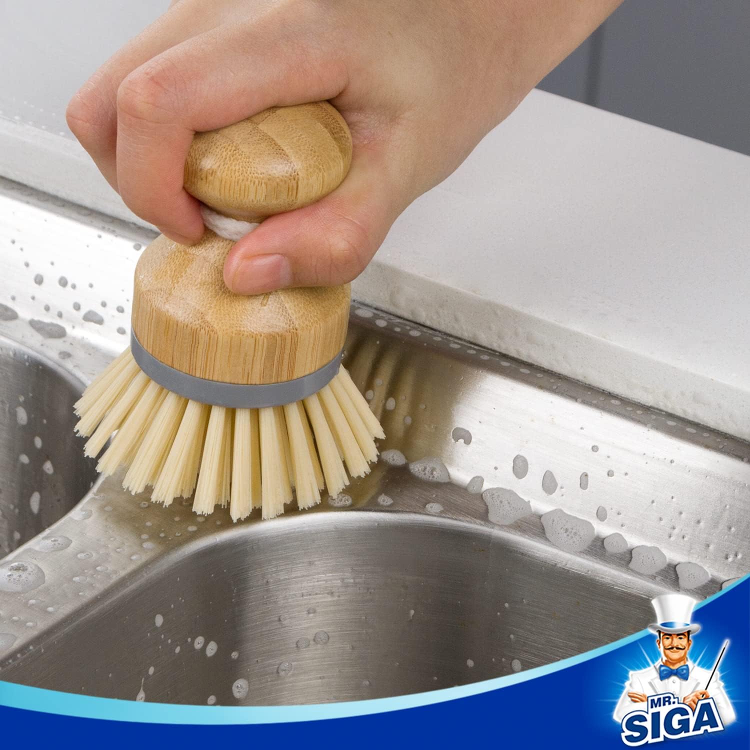 MR.SIGA Bamboo Palm Brush – Eco-Friendly Gift for Mom, Practical Kitchen Cleaning Set