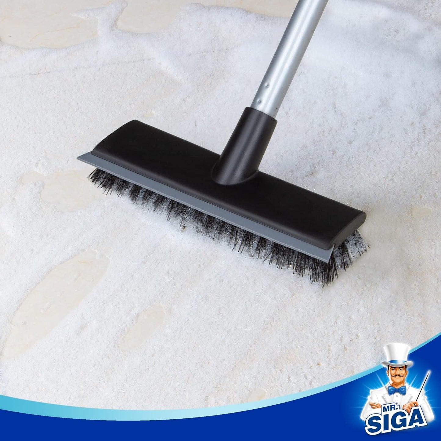 MR.SIGA Long Handle Scrub Brush with Foam Grip for Joint-Friendly Bathroom Wall and Tub Cleaning