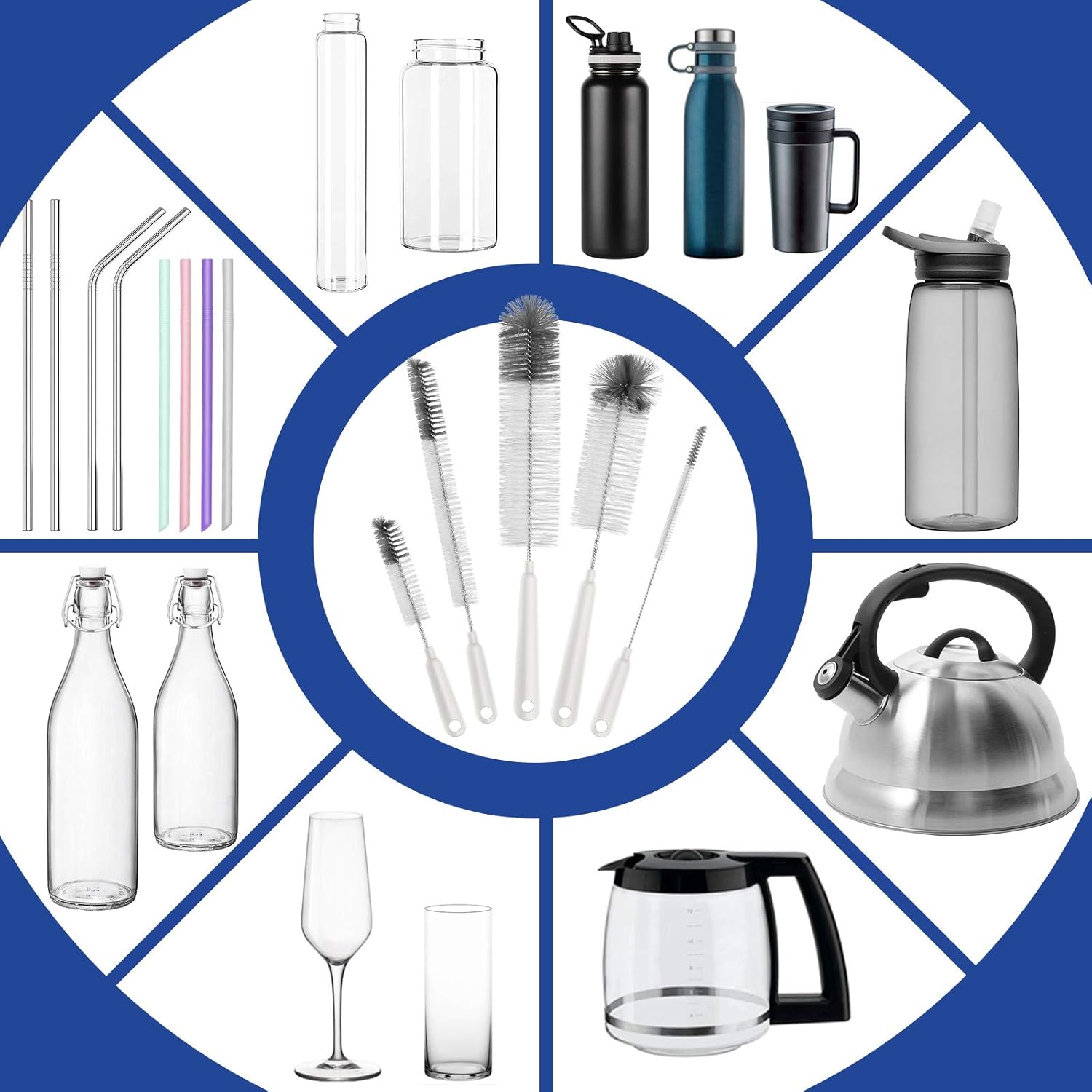 MR.SIGA Minimalist Bottle Cleaning Set, Neutral-Toned Brush & Holder for Intentional Counter Spaces