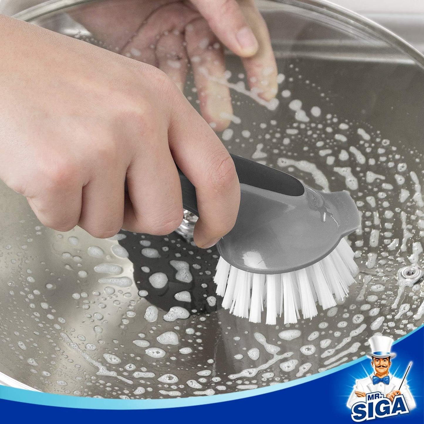 MR.SIGA Minimalist Dish Brush 2-Pack, Clean-Lined Cookware Scrubber for Intentional Homes, Residue Removal