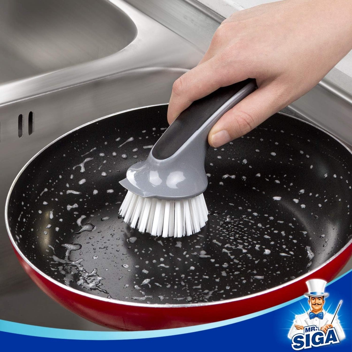 MR.SIGA Minimalist Dish Brush 2-Pack, Clean-Lined Cookware Scrubber for Intentional Homes, Residue Removal