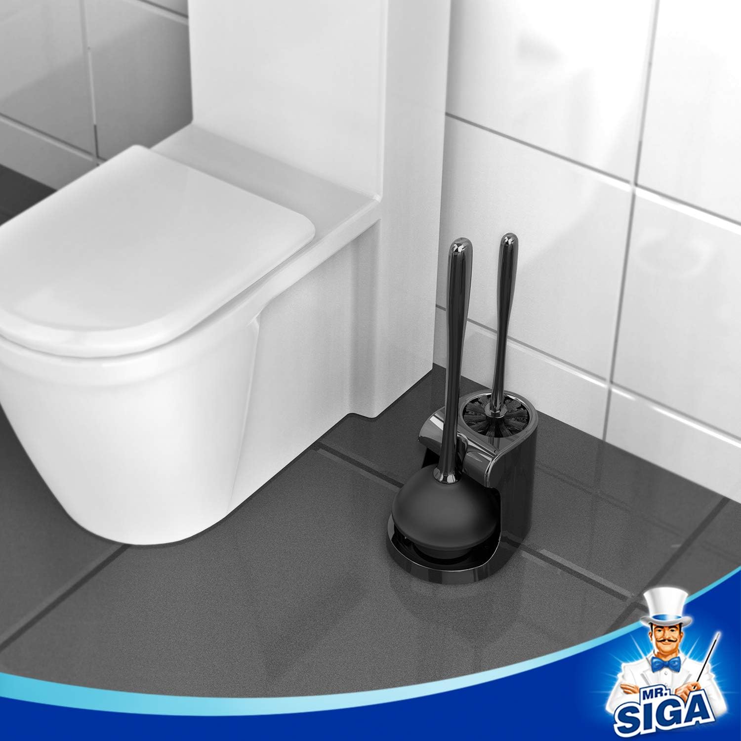 MR.SIGA Plunger and Toilet Brush Combo – Coordinated Neutral Finishes for a Polished Powder Room