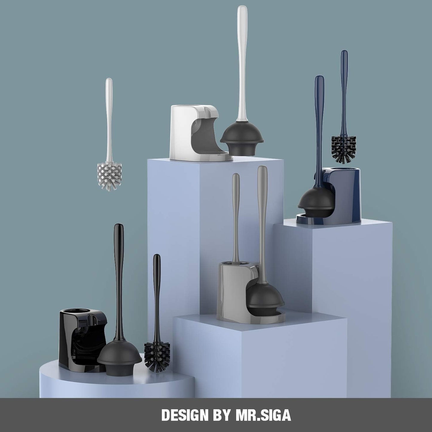 MR.SIGA Plunger and Toilet Brush Combo – Coordinated Neutral Finishes for a Polished Powder Room