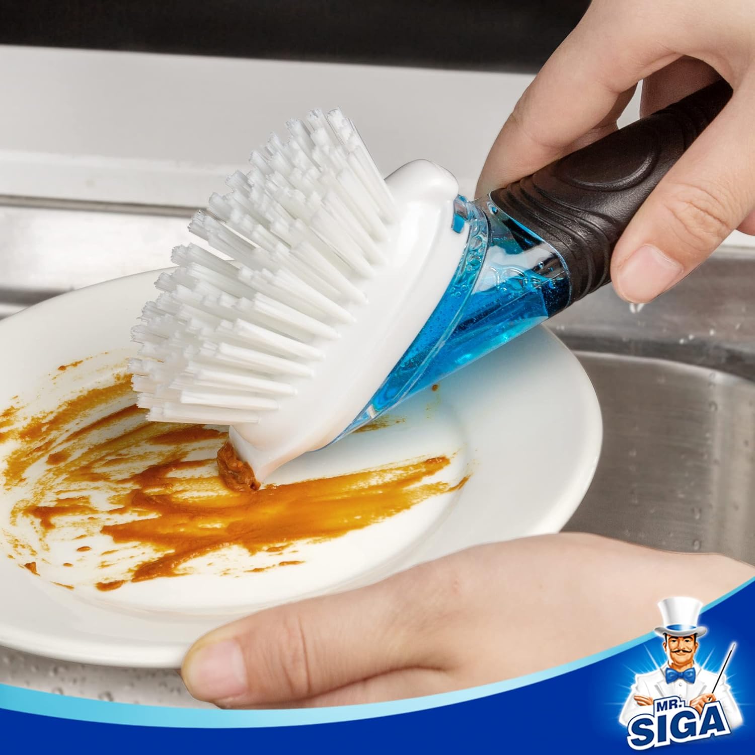MR.SIGA Soap Dispensing Dish Brush Refills, 4 Pack – Bulk Replacement Heads That Keep Your Kitchen Workflow Moving